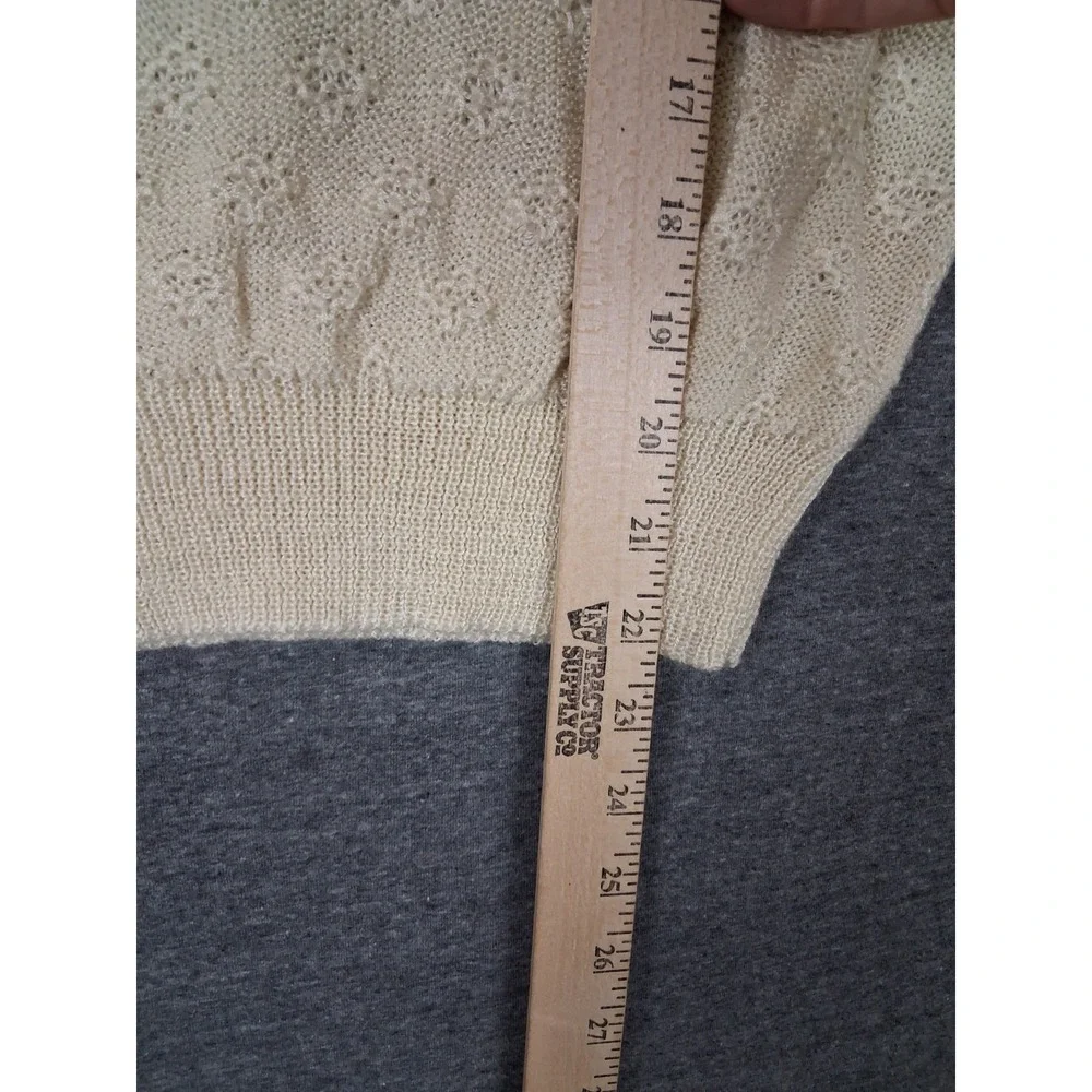 VTG Womens Sweater S Tan Grandma Core Cottage Crochet Coquette Pointelle Scallop